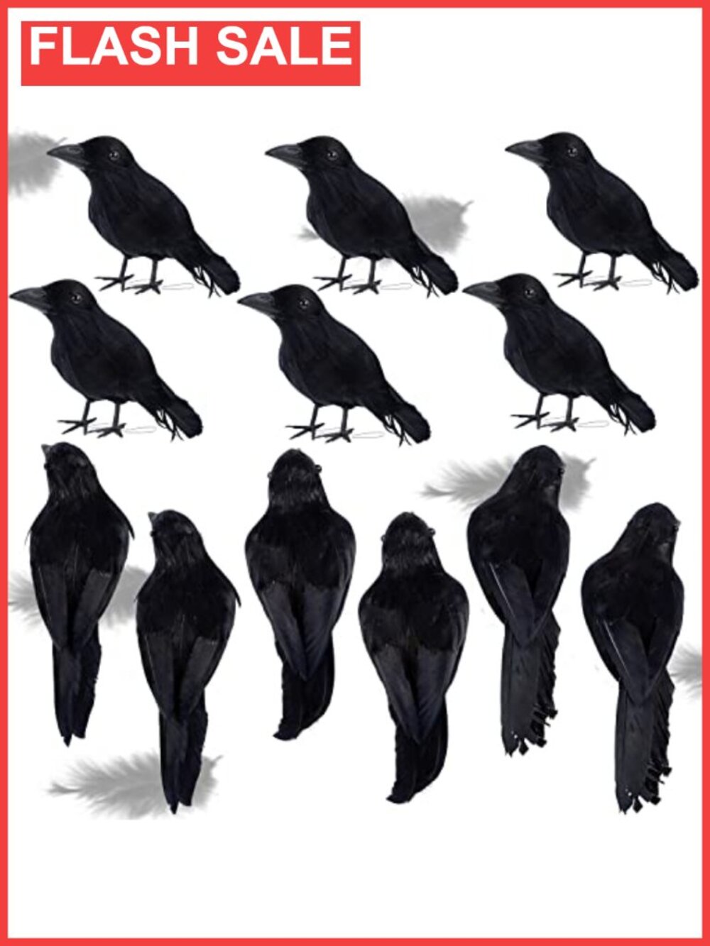 12 Pack Halloween Artificial Feather Crows Foam Realistic Decoration Set